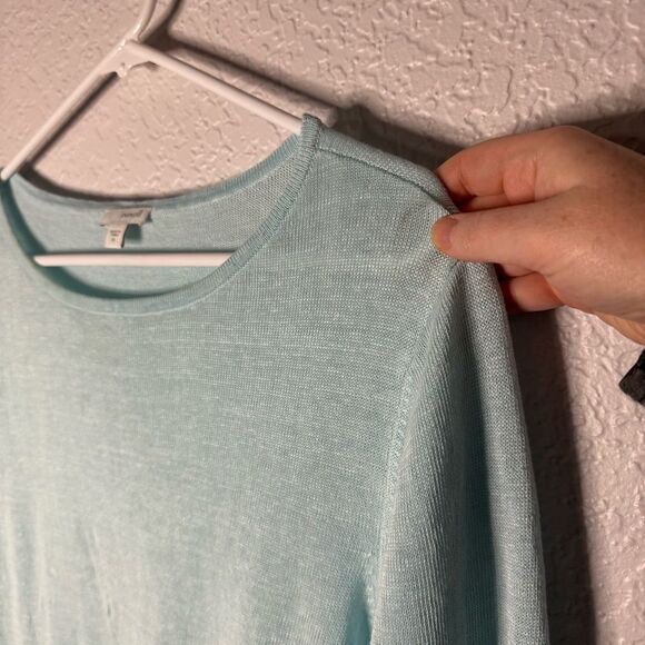 Pure J Jill Aqua Blue Linen Blend Asymmetrical Crochet Hem Tunic Top Size XL - Picture 4 of 10